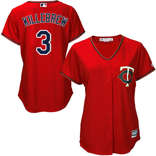 Twins #3 Harmon Killebrew Red Alternate Women's Stitched MLB Jersey